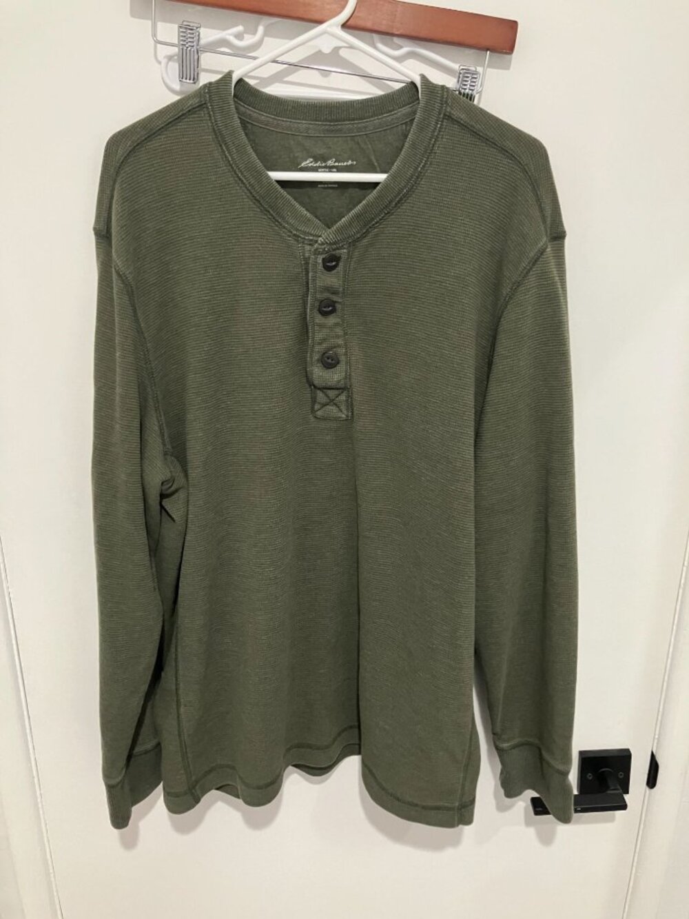 Eddie Bauer Men's Waffle Knit Long Sleeve Henley Shirt, Green, Size XXL